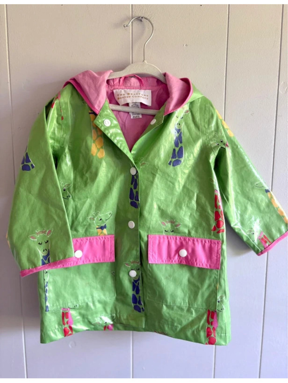 18/24M The Beaufort Bonnet Co Green Giraffe Print Button Down Rain Jacket